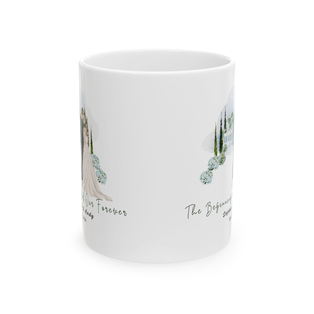 Personalized Floral Wedding Mug– Custom Couple Names & Year, Wedding, Anniversary & Birthday Gift (11oz & 15oz)