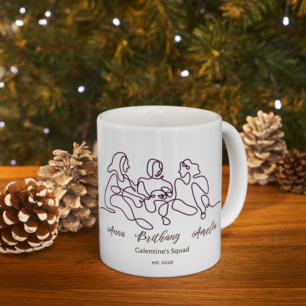 Galentine’s Squad Mug – Personalized Line Art Best Friends Mug with 3 Names, Friendship Gift for Galentine’s Day, Birthday & Anniversary