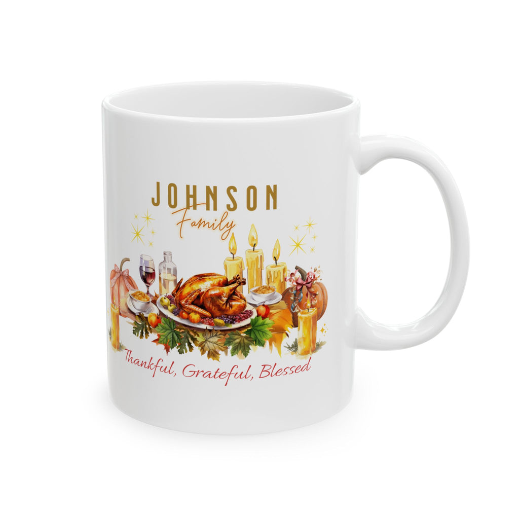 Personalized Thanksgiving Family Mug – Custom Last Name, Thankful Grateful Blessed Coffee Cup,Personalization required: Enter your family last name exactly as you want it printed.
