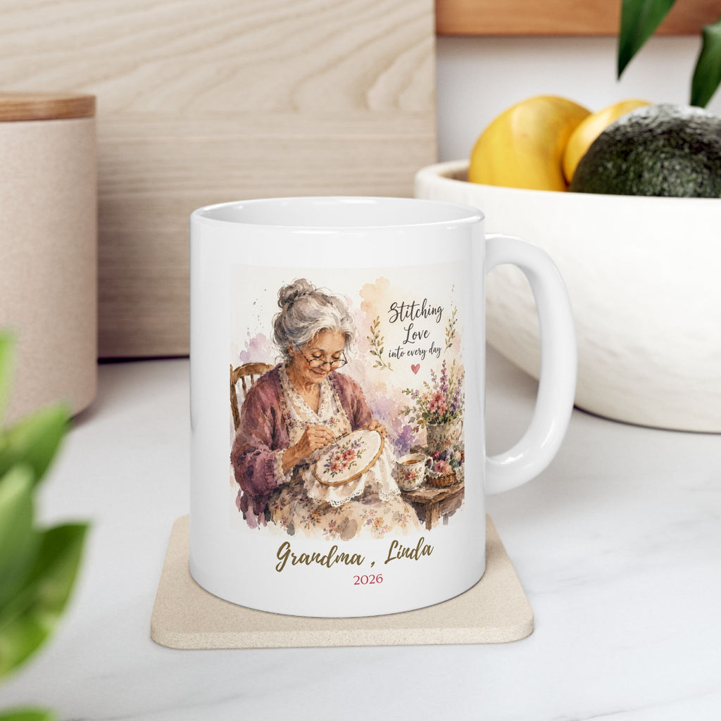 Personalized Grandma Embroidery Mug – Sewing Gift