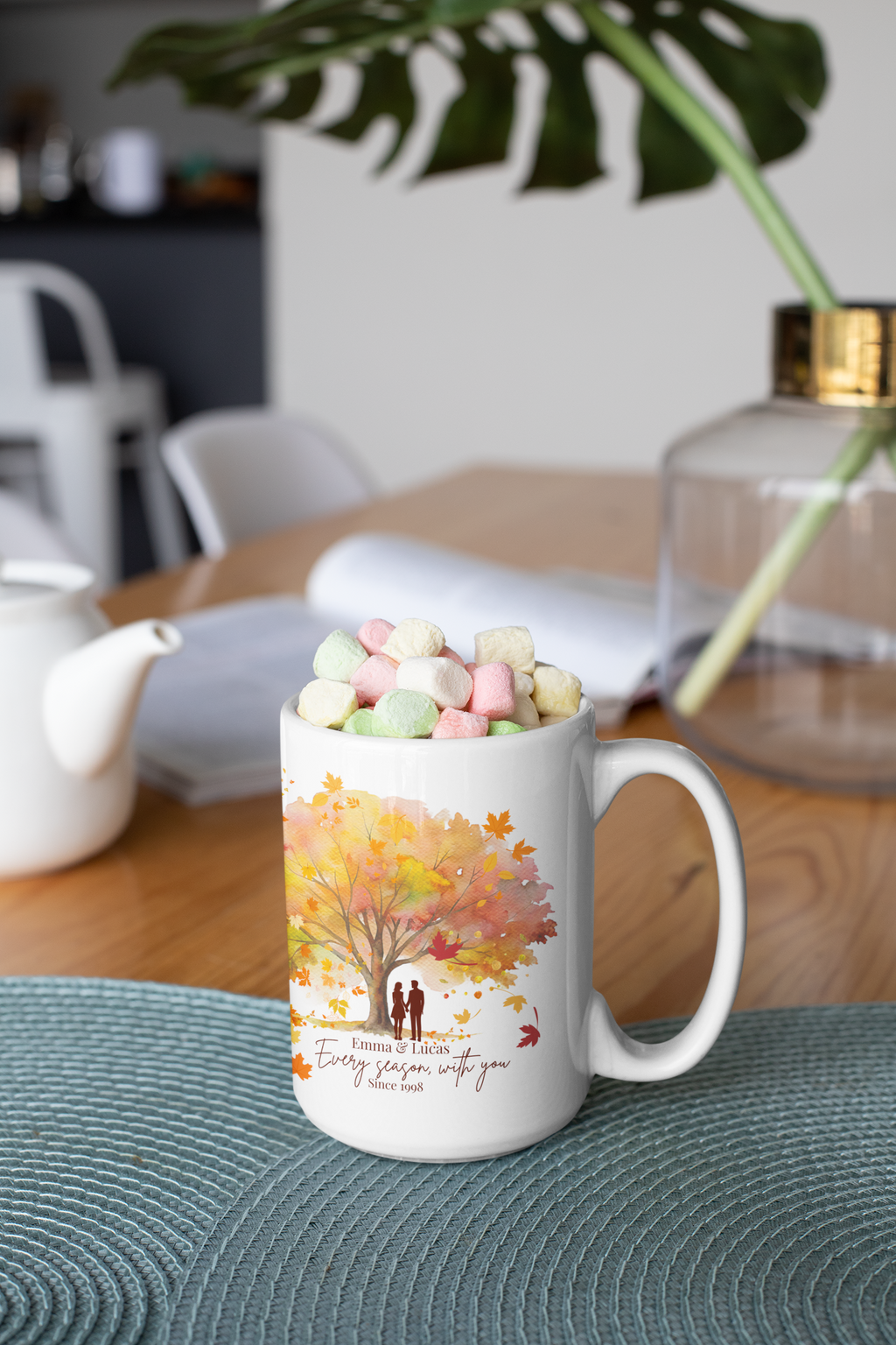 Personalized Couple Mug – Autumn Golden Tree Love Gift with Names and Year