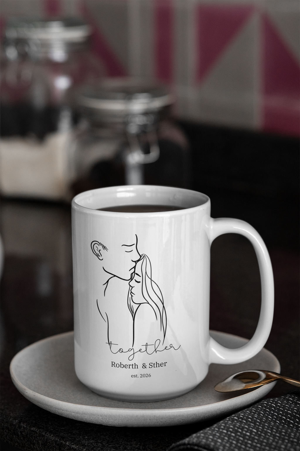 Personalized Line Art Couple Mug – Together Est. Year Custom Names Gift