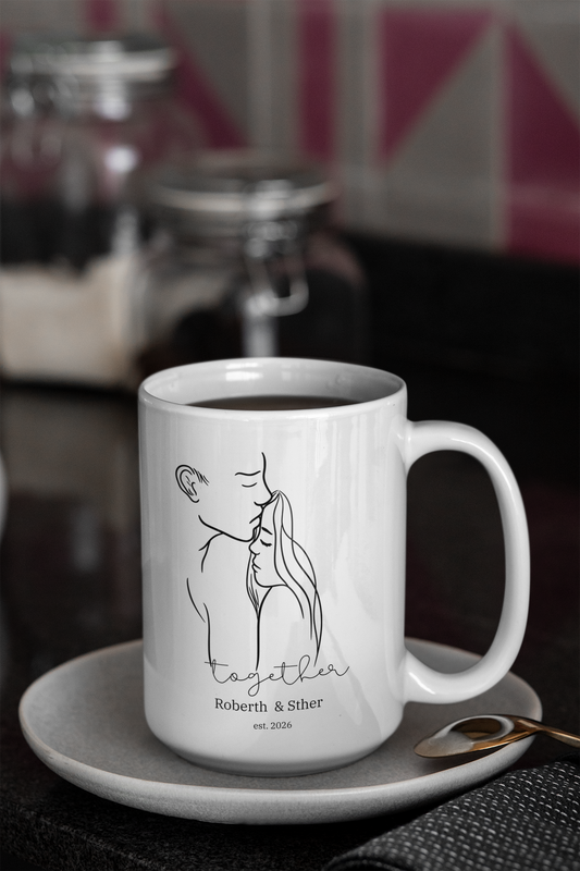 Personalized Line Art Couple Mug – Together Est. Year Custom Names Gift