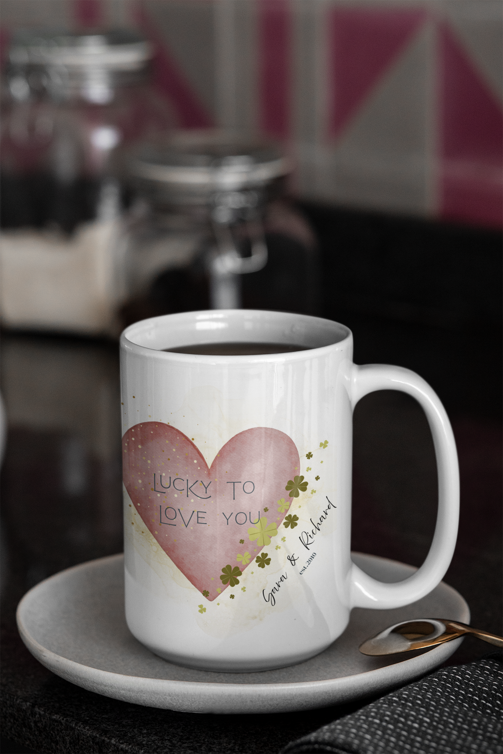 Lucky to Love You Personalized Mug – Custom Couple Coffee Mug with Names, St. Patrick’s Day Gift, Anniversary or Valentine’s Gift