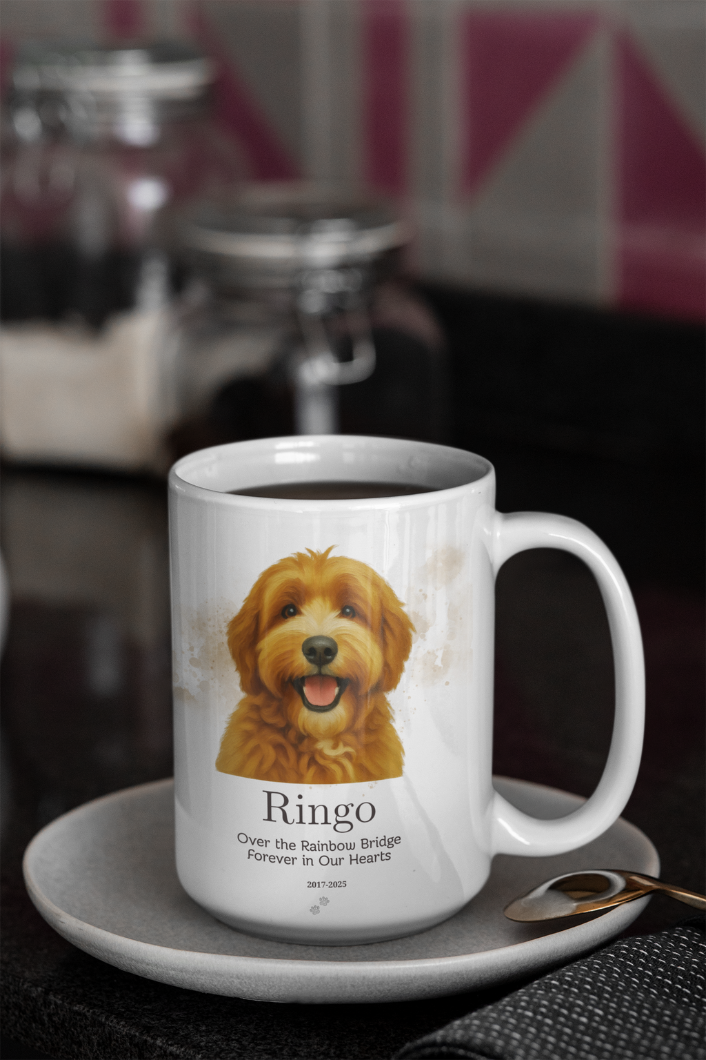 Custom Pet Memorial Mug, Personalized Dog Loss Gift, Rainbow Bridge Mug, Custom Pet Portrait Mug, Forever in Our Hearts, Dog Remembrance Gift