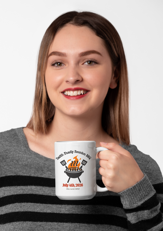Personalized Family Reunion BBQ Mug, Custom Family BBQ Cup, Family Gathering Gift, BBQ Party Mug, Family Name Coffee Mug, Summer Reunion Keepsake