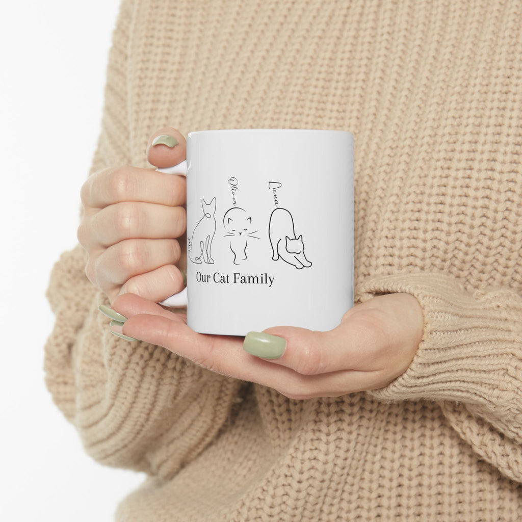 Personalized Cat Family Mug – Custom 3 Cat Names | Minimalist Line Art Cat Mug | Cat Lover Gift | Our Cat Family Mug