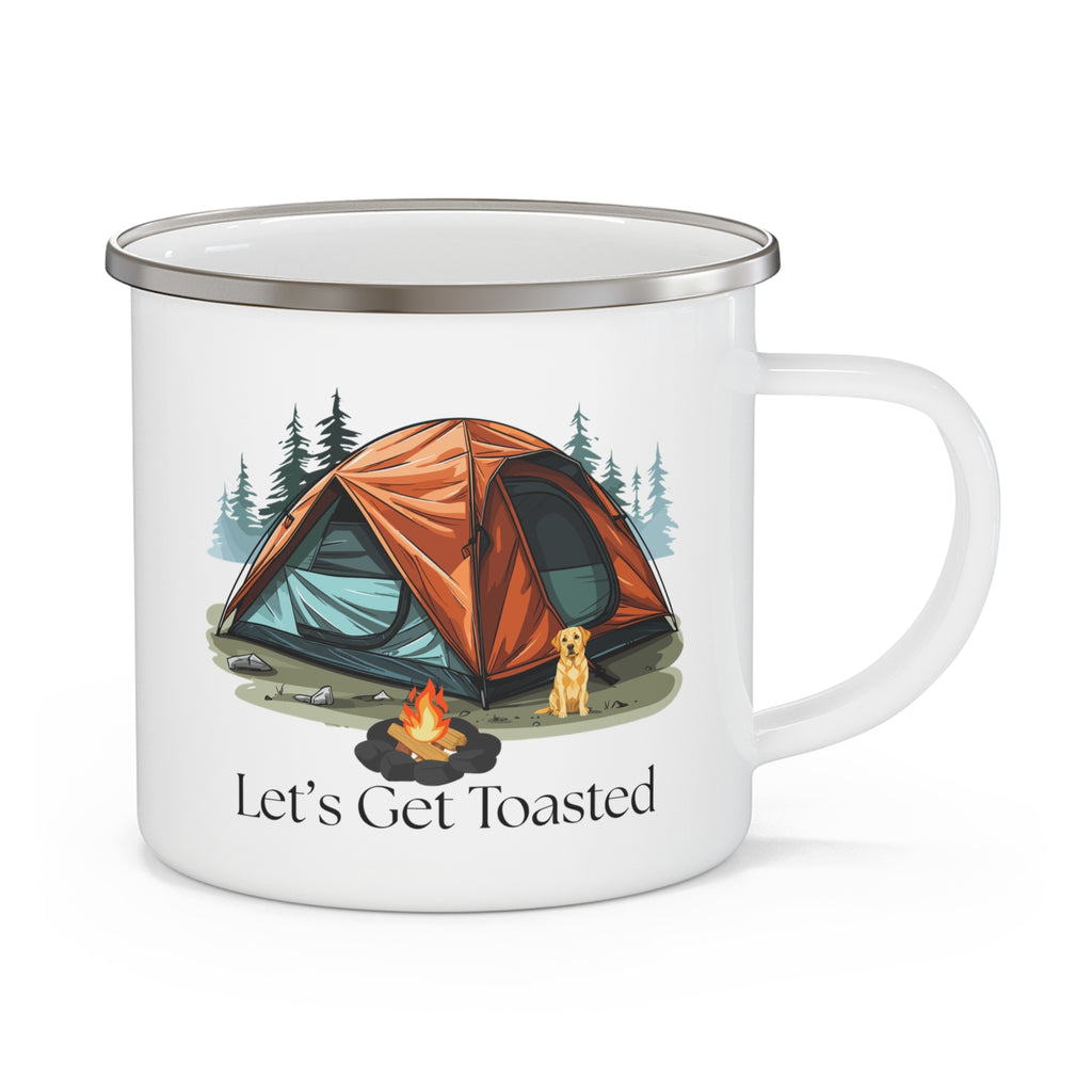 Let's Get Toasted Camping Mug | Funny Camper Coffee Mug | Campfire Enamel Mug | Outdoor Adventure Gift | Camping Lover Mug