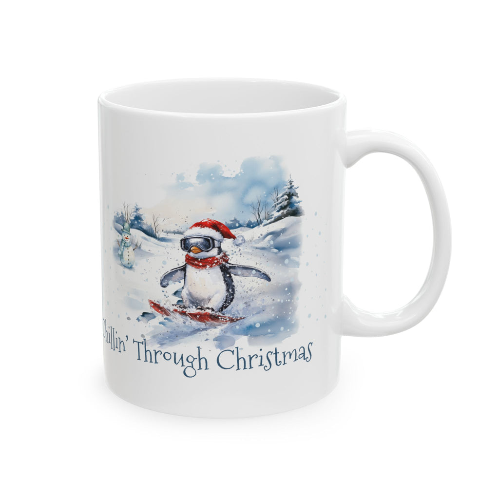 Chillin’ Through Christmas Penguin Mug – Funny Holiday Gift,Chillin’ Through Christmas penguin mug with watercolor winter design