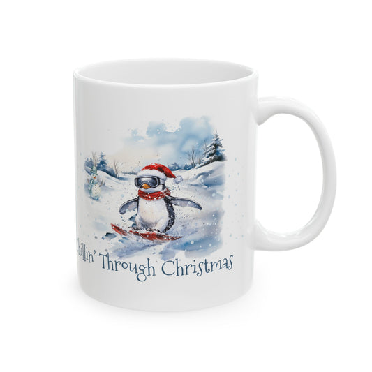 Chillin’ Through Christmas Penguin Mug – Funny Holiday Gift,Chillin’ Through Christmas penguin mug with watercolor winter design