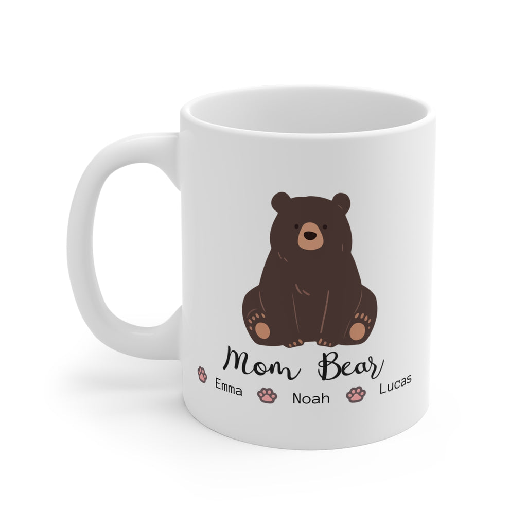 Personalized Mama Bear Mug – Kids Names Coffee Mug – Custom Mom Bear Mug with Paw Prints – Gift for Mom, Grandma, Nana
