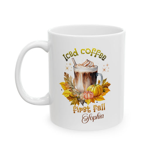 Personalized Fall Iced Coffee Mug, Custom Name Pumpkin Spice Spice Latte Coffee Cup, Cute Autumn Leaves Mug Gift for Her,Custom Name Fall Iced Coffee Mug | Personalized Autumn Gift