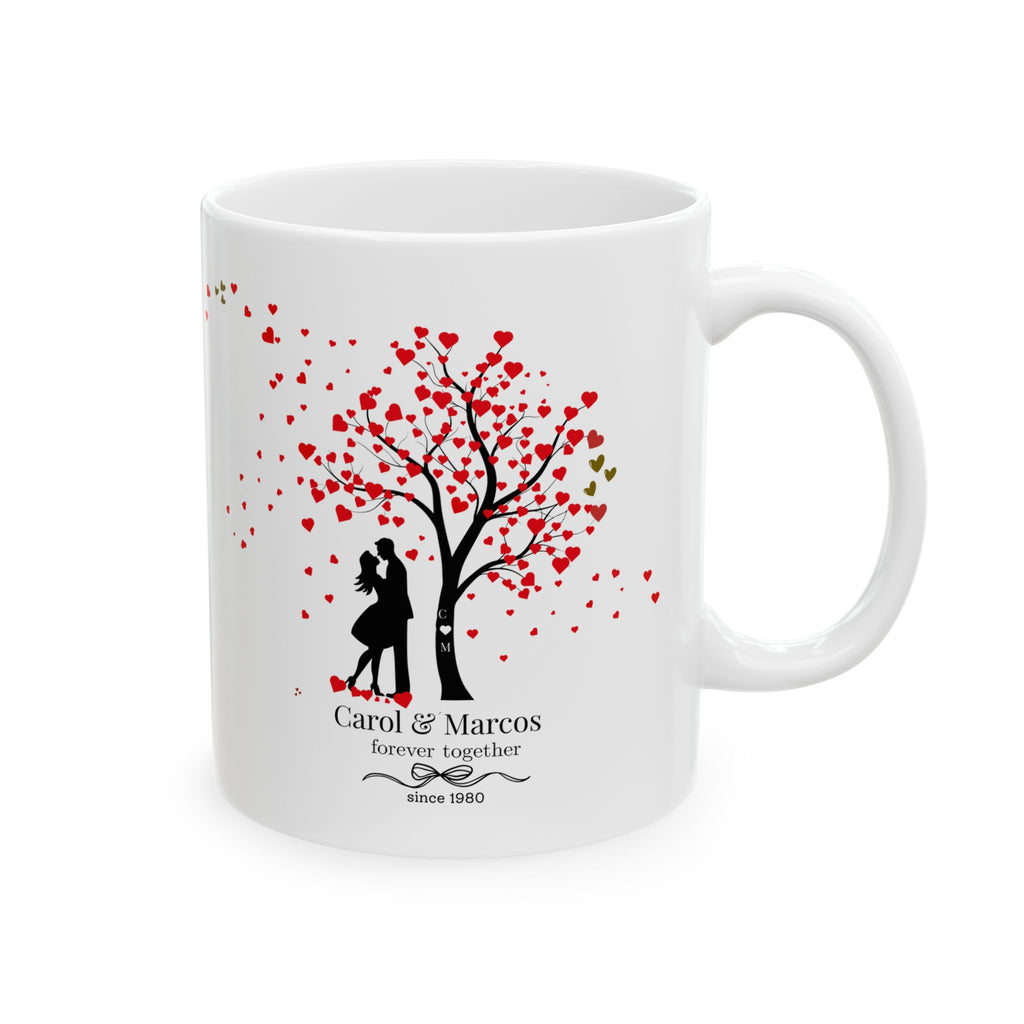 Personalized Couple Mug – Romantic Tree of Hearts Anniversary Gift with Names and Year
