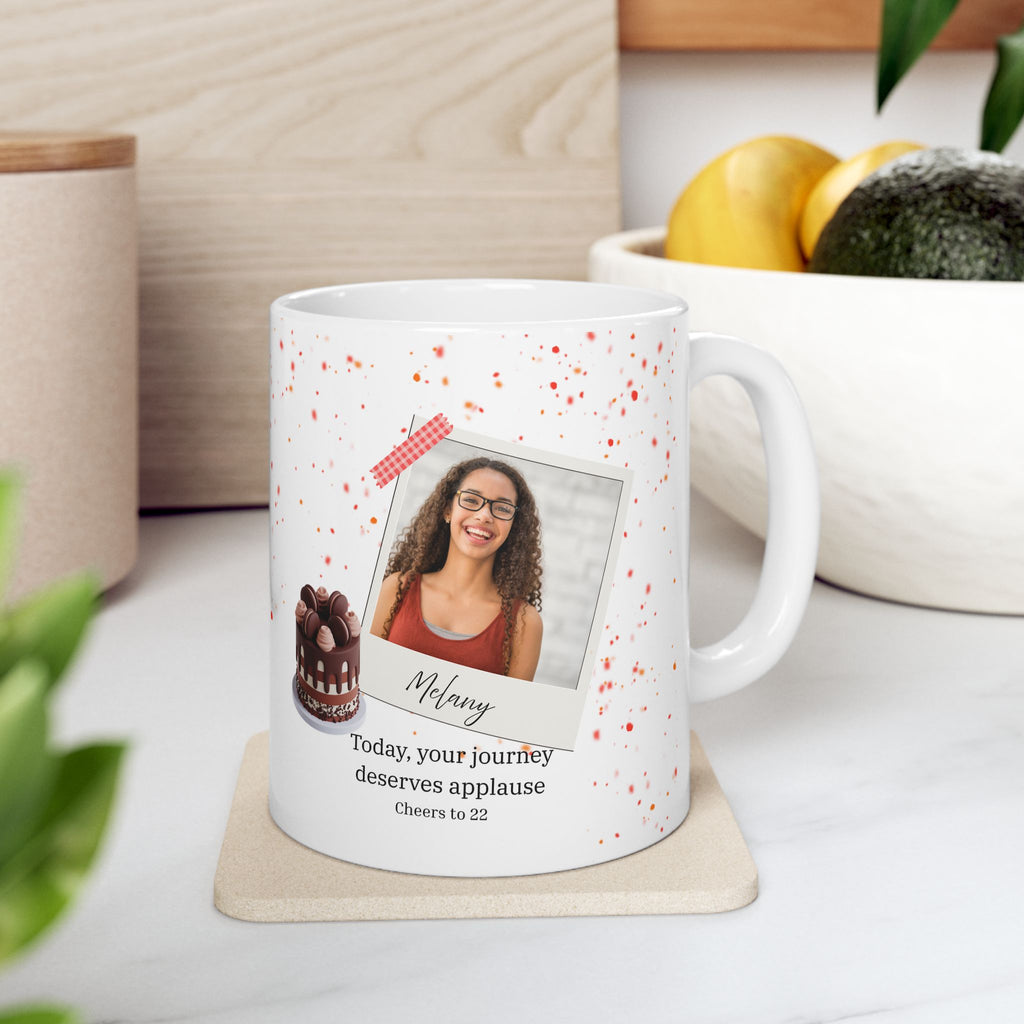 Personalized Birthday Photo Mug – Confetti Camera Design with Name and Age
