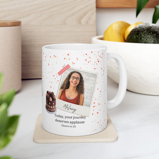Personalized Birthday Photo Mug – Confetti Camera Design with Name and Age
