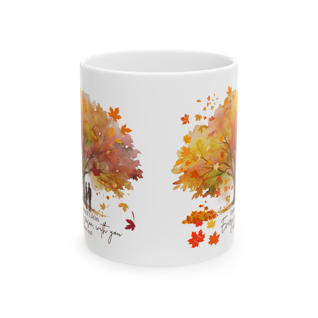 Personalized Couple Mug – Autumn Golden Tree Love Gift with Names and Year