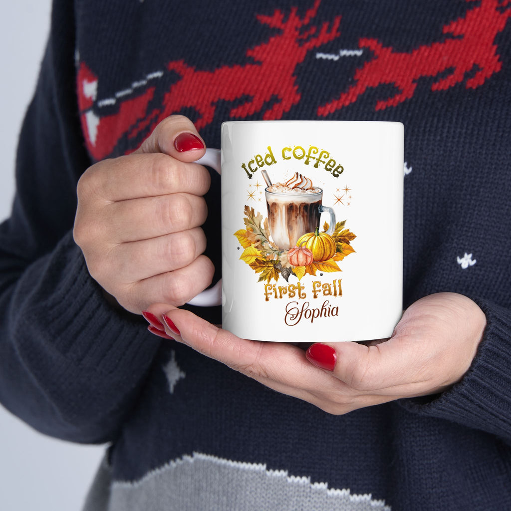Personalized Fall Iced Coffee Mug, Custom Name Pumpkin Spice Spice Latte Coffee Cup, Cute Autumn Leaves Mug Gift for Her,Custom Name Fall Iced Coffee Mug | Personalized Autumn Gift
