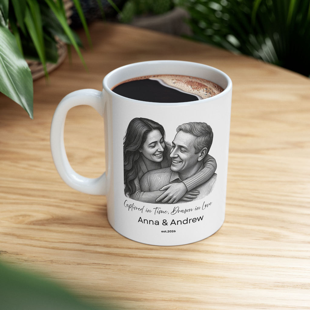 Custom Pencil Sketch Photo Mug, Personalized Portrait Mug from Photo, Couple Gift, Anniversary Gift, Minimalist Line Art Mug, Family & Memorial Keepsake