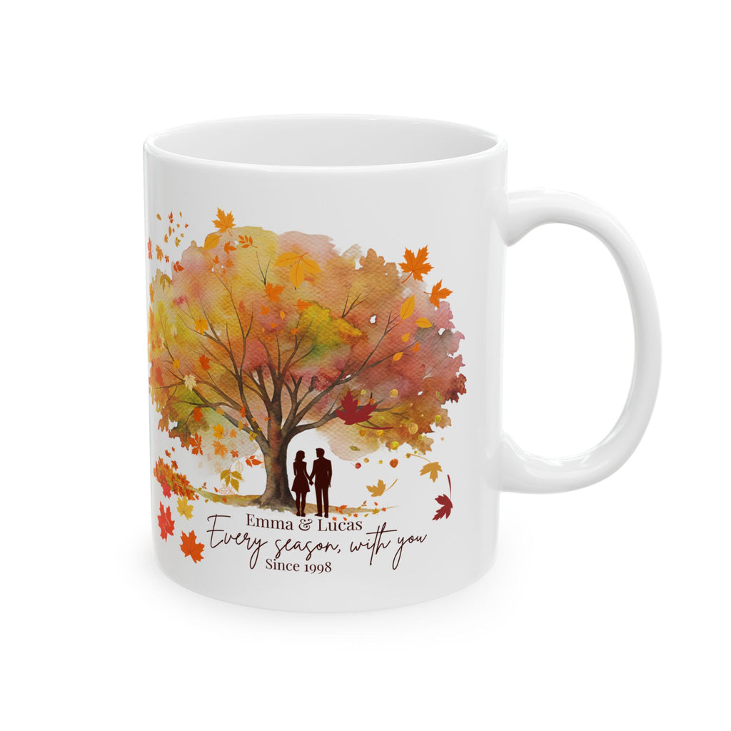 Personalized Couple Mug – Autumn Golden Tree Love Gift with Names and Year