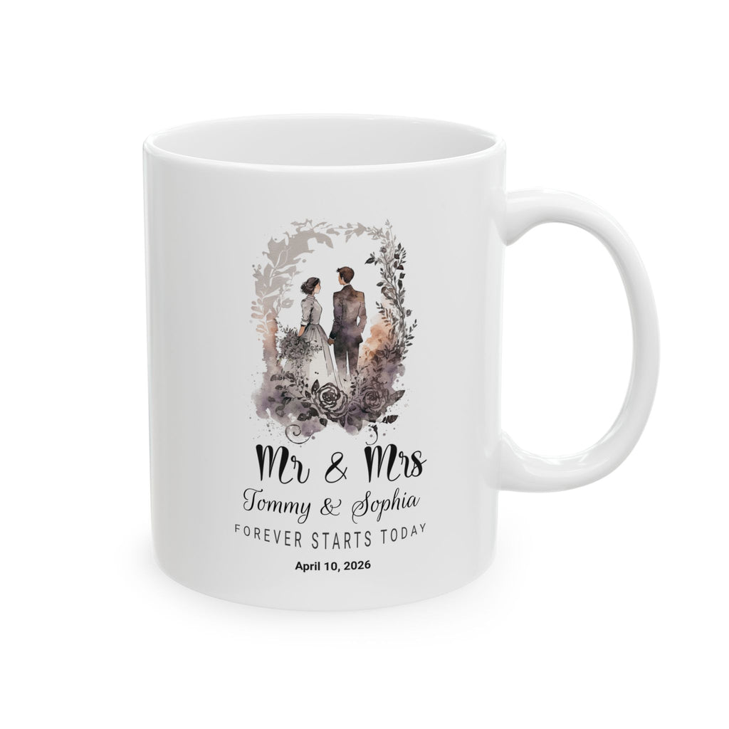 Personalized Wedding Mug Mr & Mrs, Custom Couple Names Coffee Mug, Forever Starts Today Gift, Wedding Gift for Bride and Groom, Anniversary Keepsake