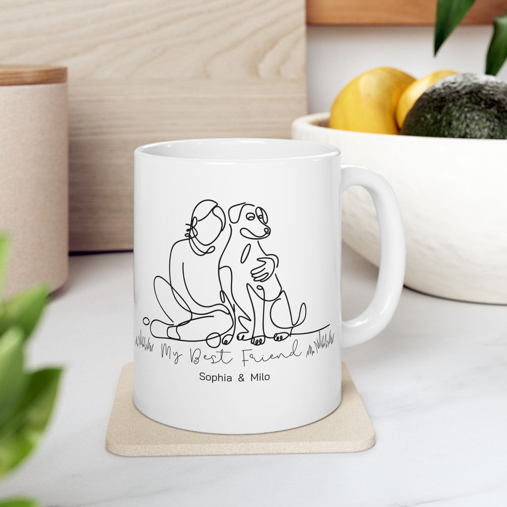 Personalized My Best Friend Mug, Custom Name Line Art Coffee Mug, Best Friend Gift, Couple or Pet Lover Mug