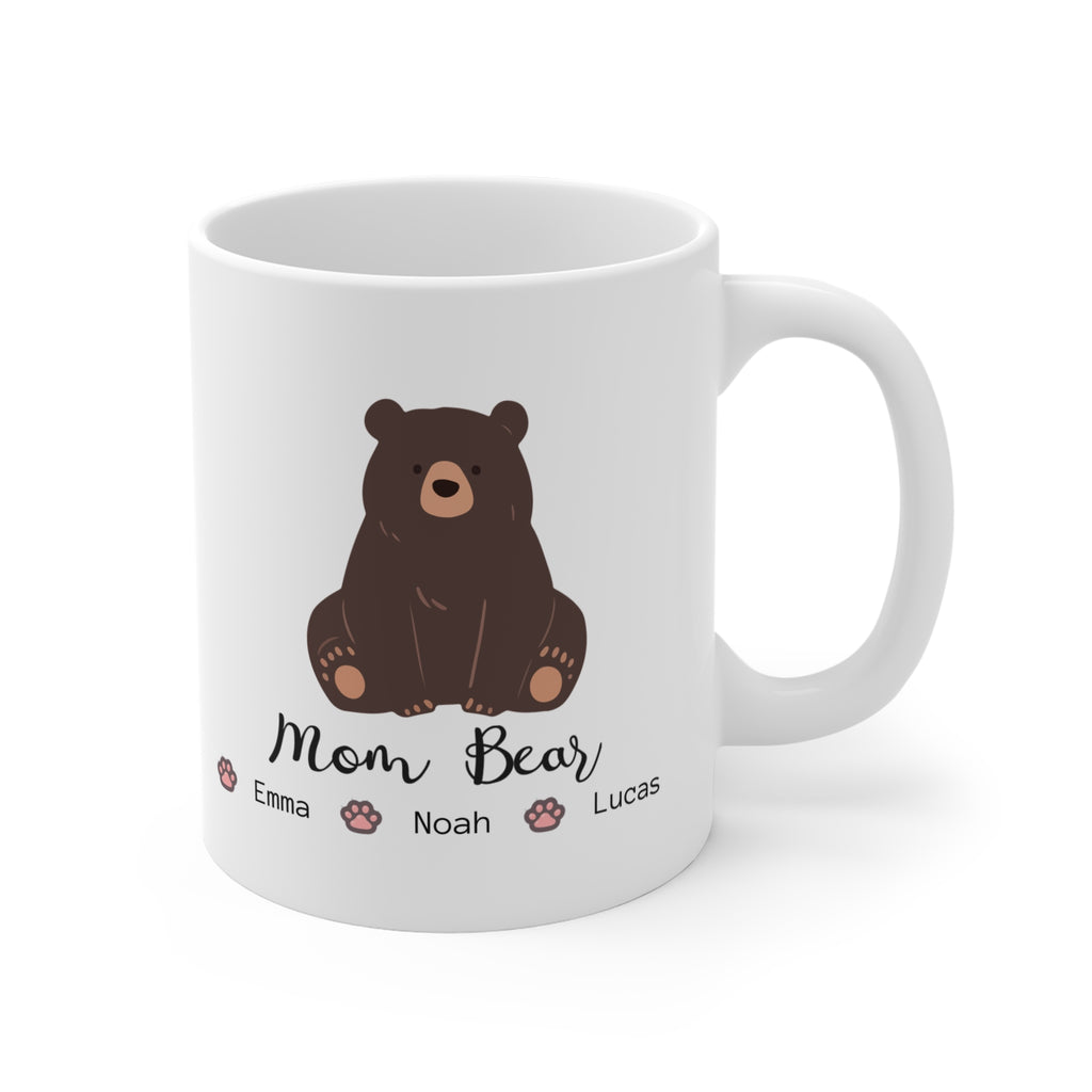 Personalized Mama Bear Mug – Kids Names Coffee Mug – Custom Mom Bear Mug with Paw Prints – Gift for Mom, Grandma, Nana