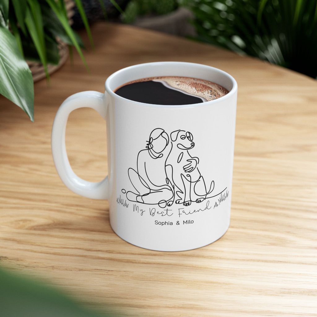 Personalized My Best Friend Mug, Custom Name Line Art Coffee Mug, Best Friend Gift, Couple or Pet Lover Mug