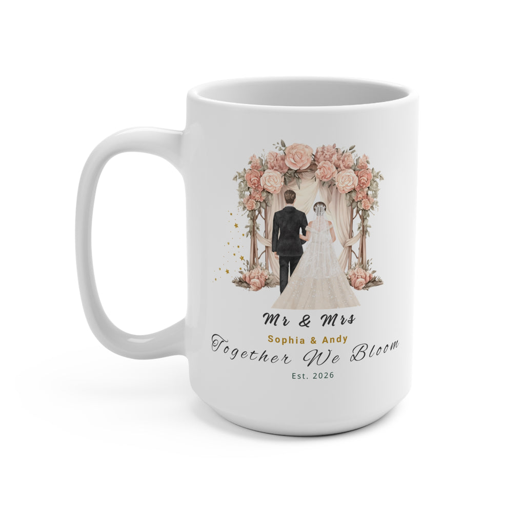 Personalized “Together We Bloom” Mug – Custom Couple Names & Year, Wedding & Anniversary 15oz Ceramic Coffee Mug