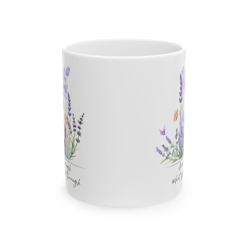 Lavender Butterfly Mug – “Grow Through What You Go Through” Inspirational Floral Coffee Cup, Meaningful Gift for Valentine’s Day, Birthday, Anniversary, Wedding