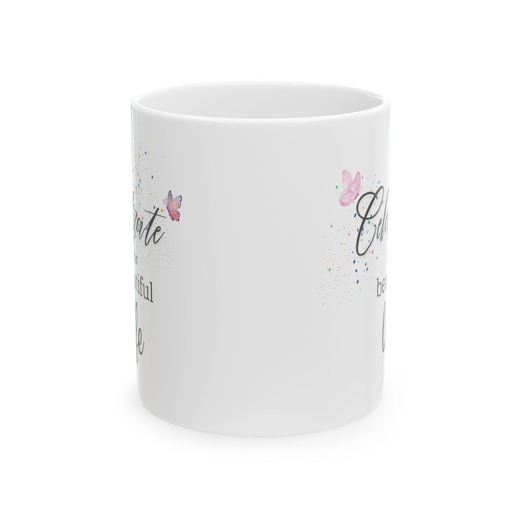 Celebrate Your Beautiful Life Mug – Inspirational Butterfly Confetti Coffee Cup, Positive Quote Gift for Birthday, Anniversary, Valentine’s Day & Wedding