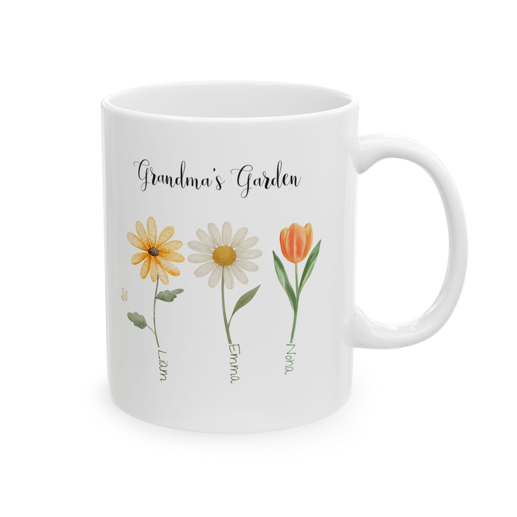 Personalized Grandma Mug with Kids Names – Floral Grandma Coffee Mug | Custom Grandmother Gift