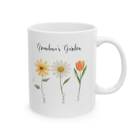 Personalized Grandma Mug with Kids Names – Floral Grandma Coffee Mug | Custom Grandmother Gift