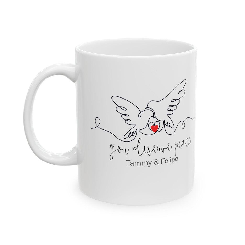 Personalized Dove Couple Mug – You Deserve Peace Line Art Love Mug with Names