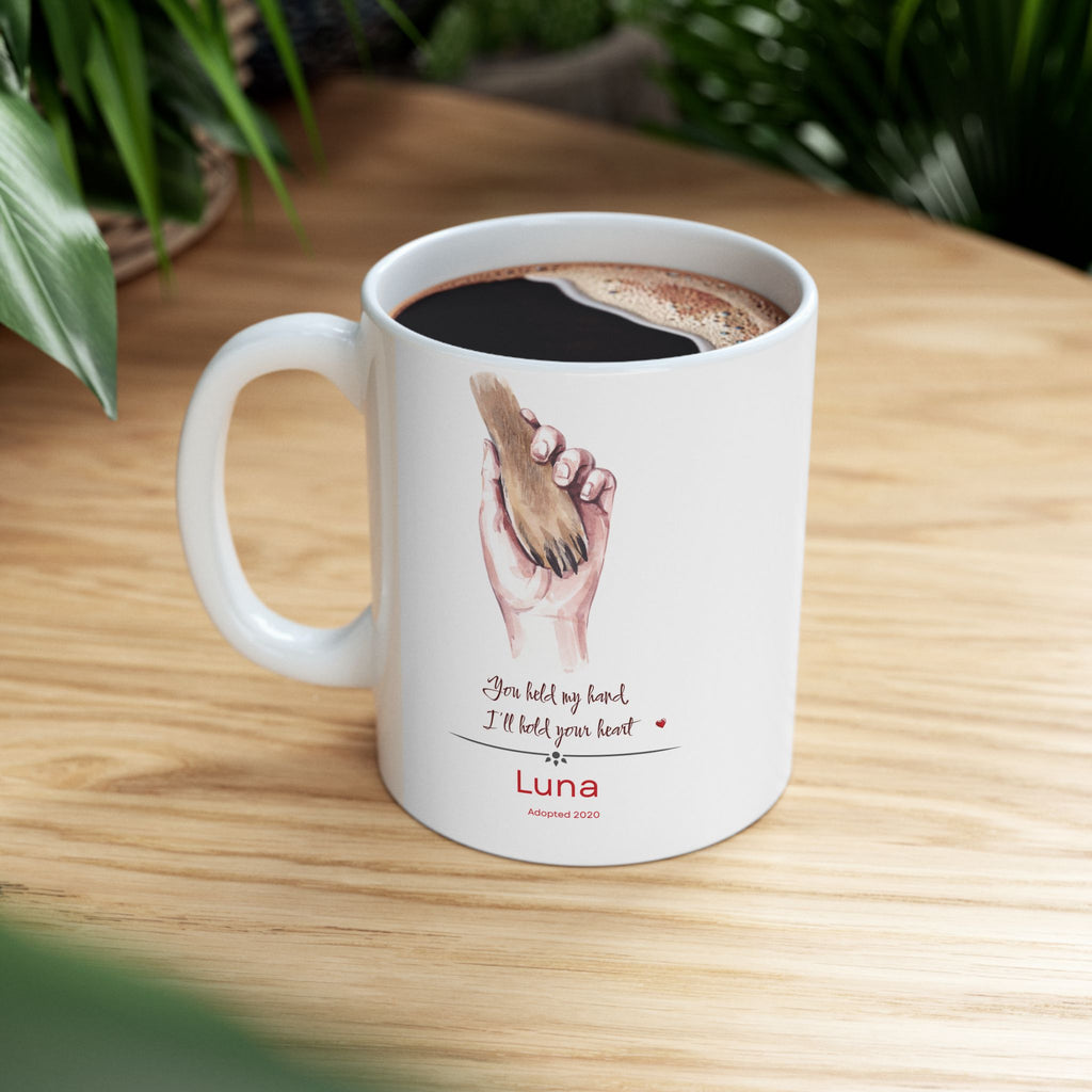 Personalized Dog Paw & Hand Mug – Adopted Year Custom Pet Name, Heartfelt Dog Lover Gift