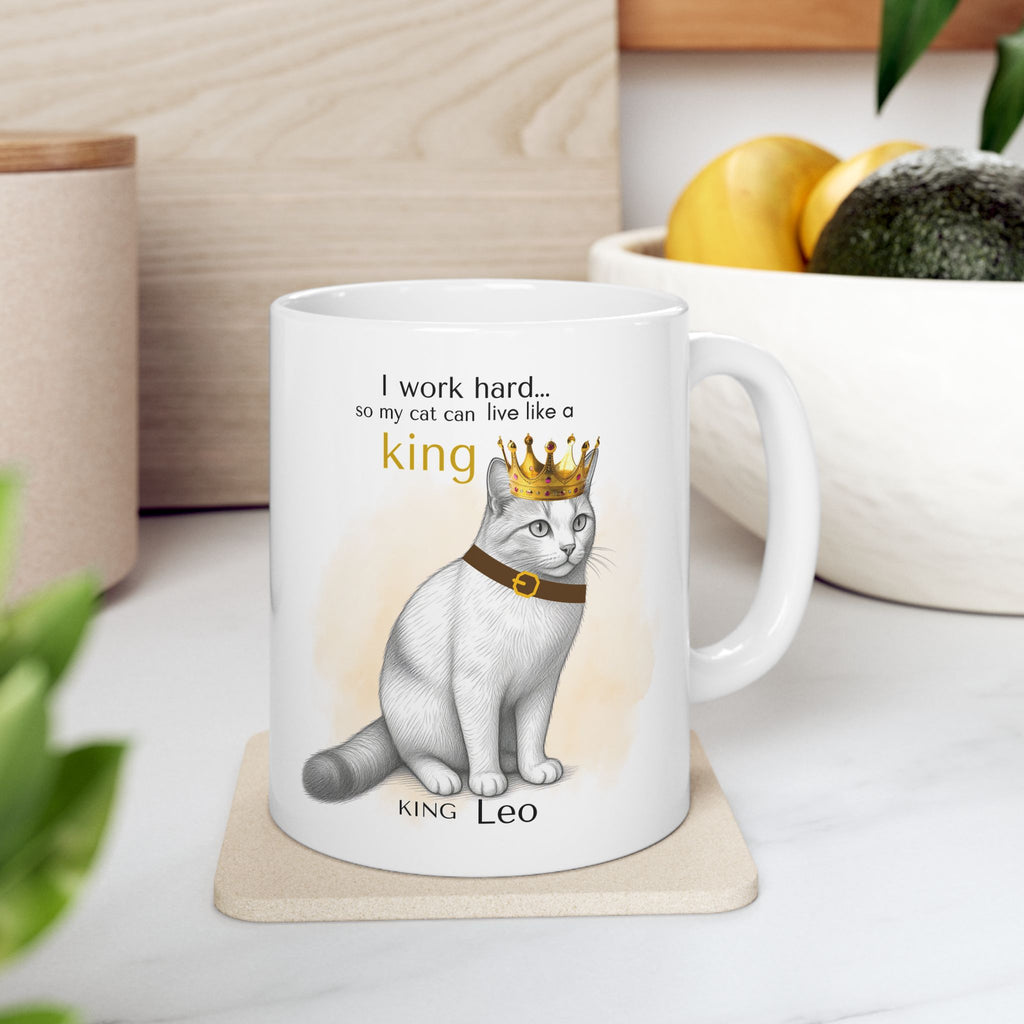 Personalized Cat Mug from Photo – King Queen Princess Pet Portrait Mug, Custom Cat Drawing Mug, I Work Hard Cat Mug, Pet Lover Gift