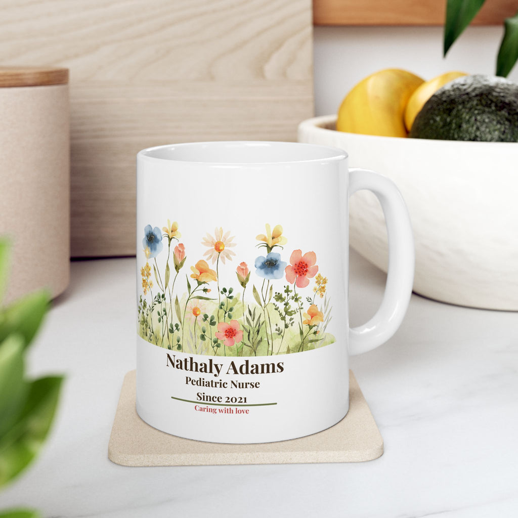 Personalized Nurse Mug – Vintage Floral Design, Custom Name, Specialty & Year, Nurse Appreciation Gift
