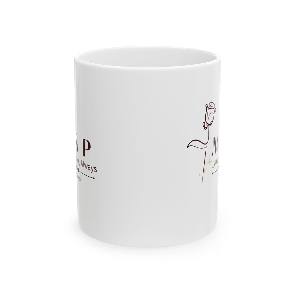 Personalized Initials Couple Mug – Line Art Rose Design with Romantic Quote, Anniversary, Wedding & Birthday Gift