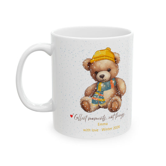Personalized Teddy Bear Winter Mug – Cute Bear with Hat & Scarf, Custom Names & Year, Valentine’s & Anniversary Gift
