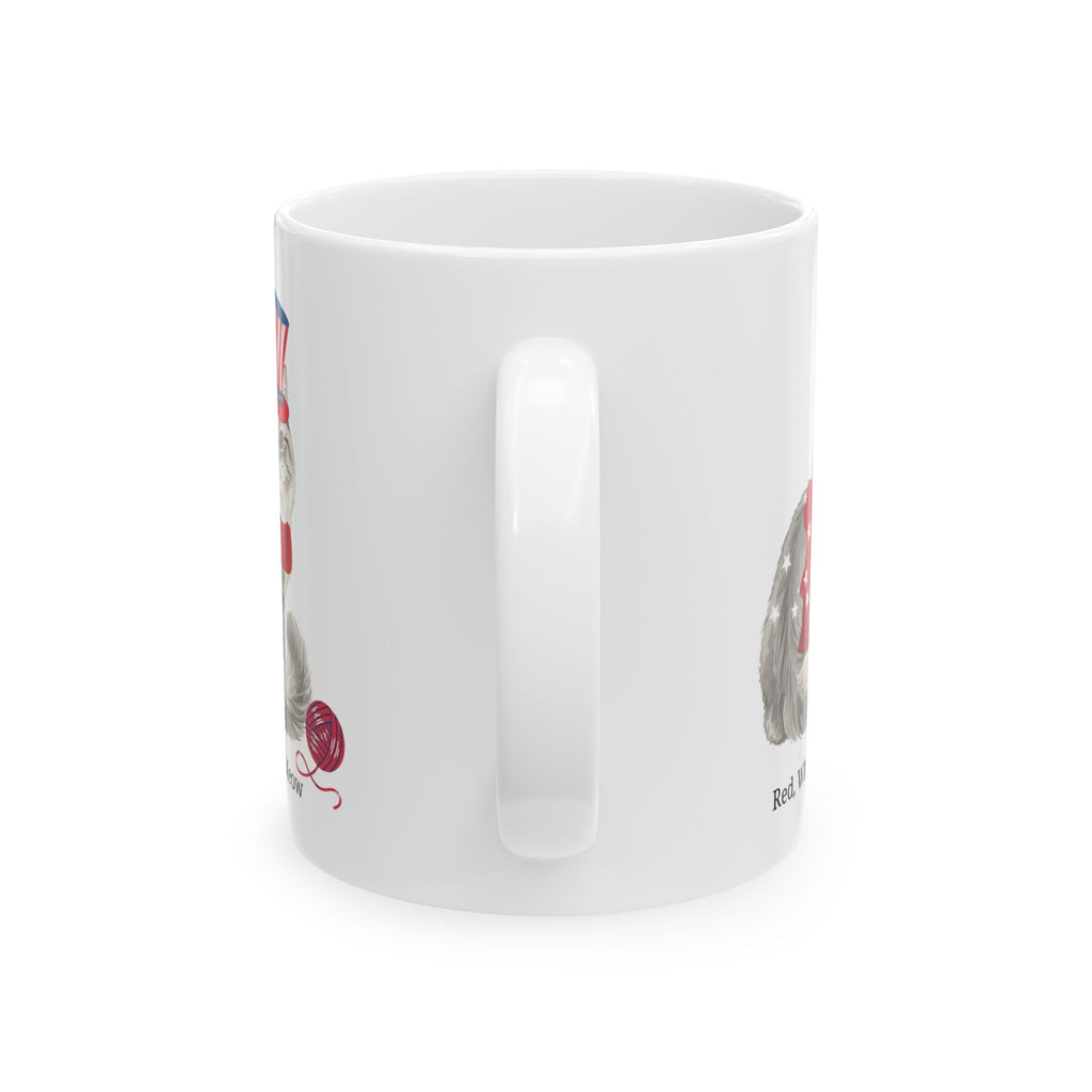 Red, White & Meow Cat Mug – Cute Patriotic USA Coffee Cup