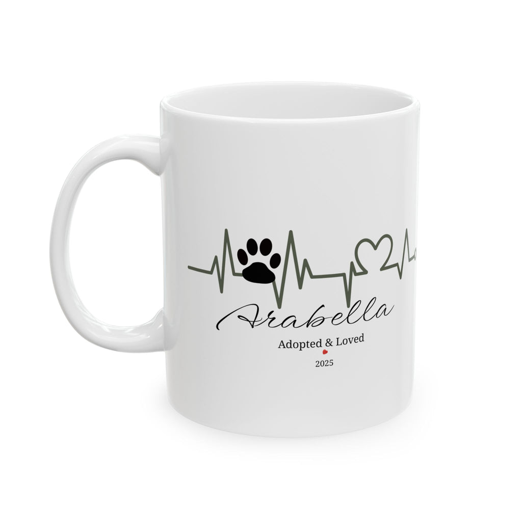 Personalized Heartbeat Paw Mug – Adopted & Loved, Custom Pet Name & Date, Dog & Cat Adoption Gift