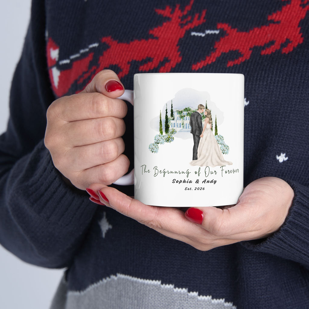 Personalized Floral Wedding Mug– Custom Couple Names & Year, Wedding, Anniversary & Birthday Gift (11oz & 15oz)