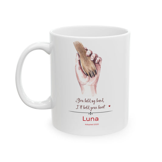 Personalized Dog Paw & Hand Mug – Adopted Year Custom Pet Name, Heartfelt Dog Lover Gift