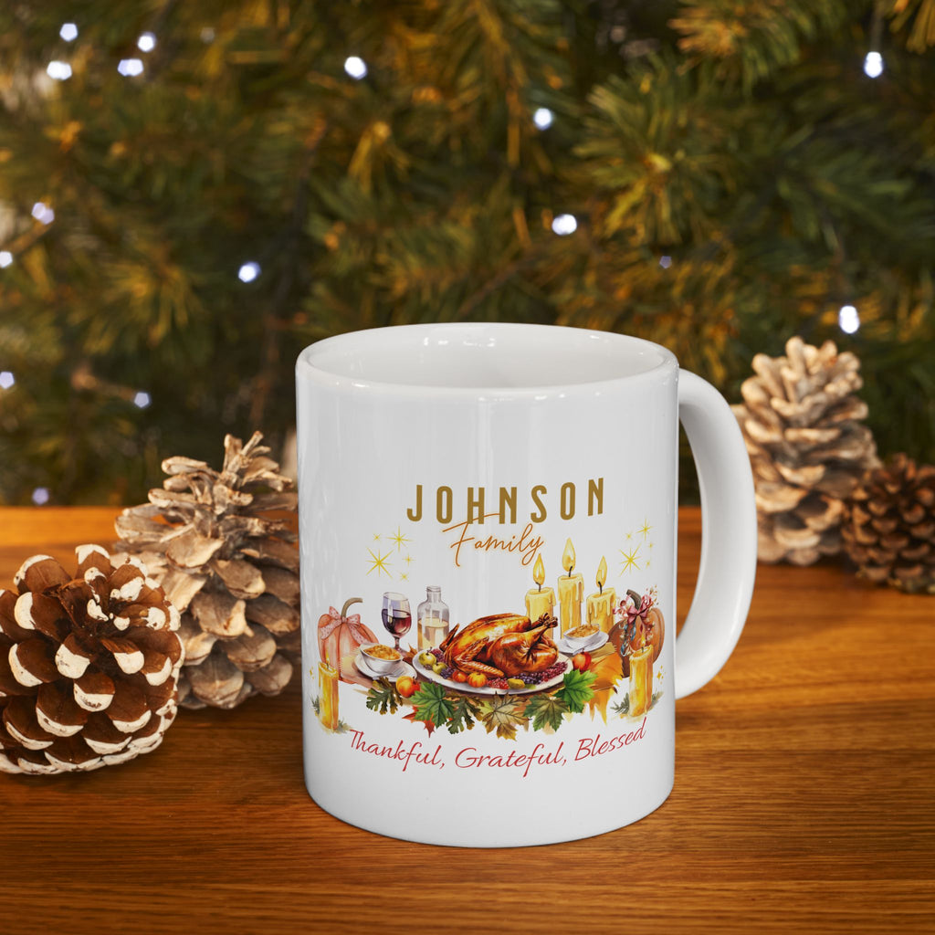 Personalized Thanksgiving Family Mug – Custom Last Name, Thankful Grateful Blessed Coffee Cup,Personalization required: Enter your family last name exactly as you want it printed.