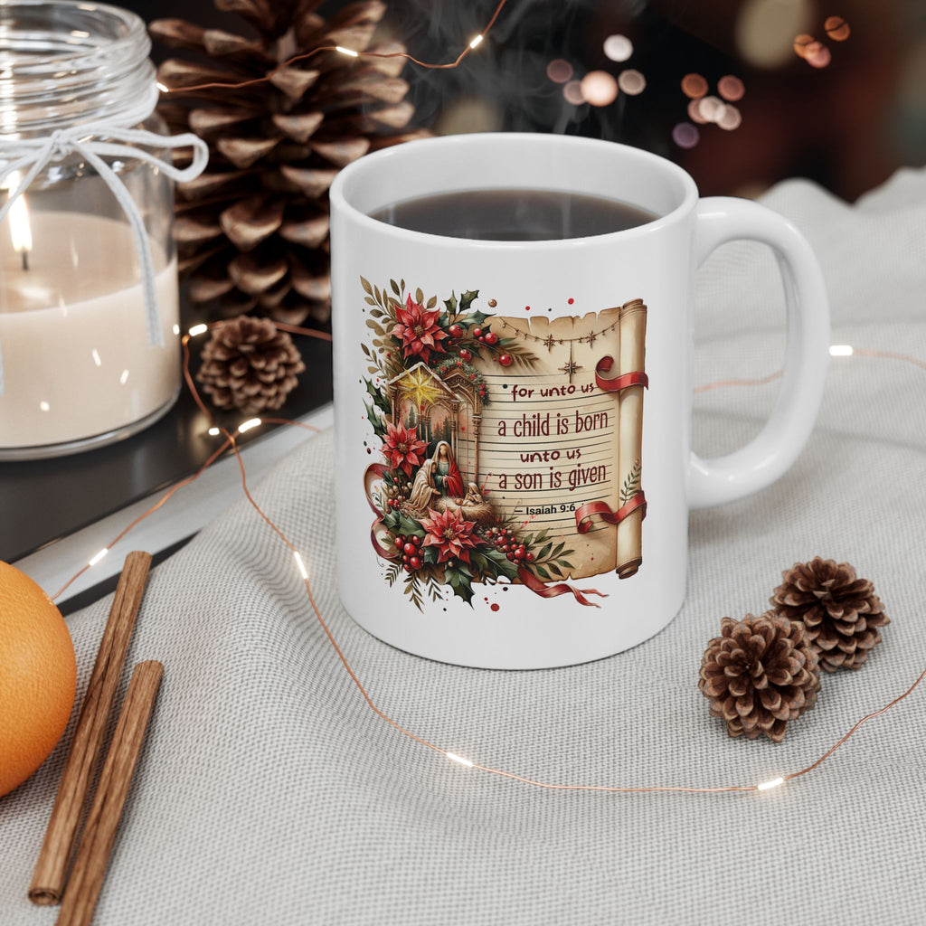 Christian Christmas Mug, Isaiah 9:6 Nativity Coffee Cup, Religious Christmas Gift,Christian Christmas Mug | Isaiah 9:6 Nativity Gift