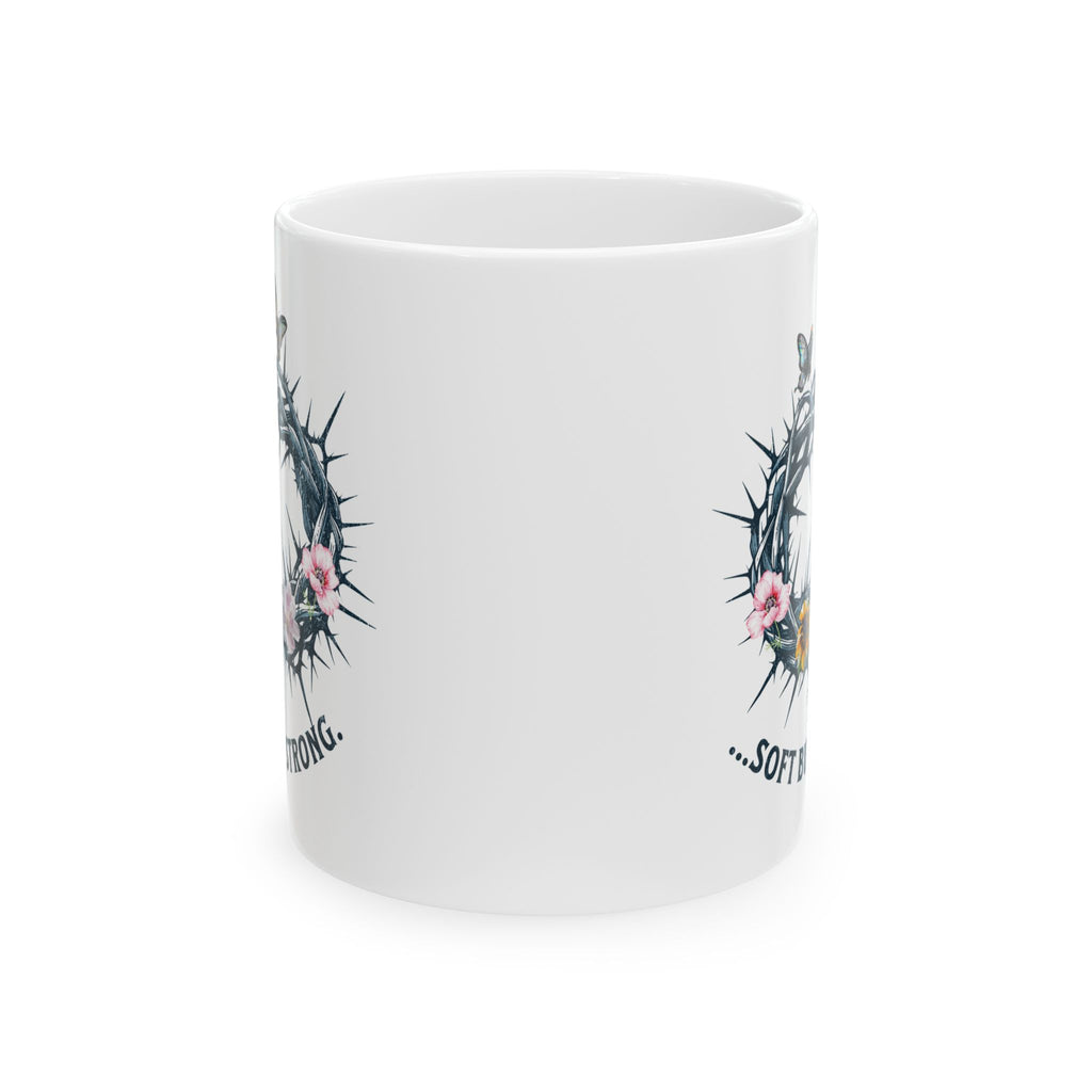 Soft But Strong Mug – Faith Inspired Christian Coffee Cup with Crown of Thorns