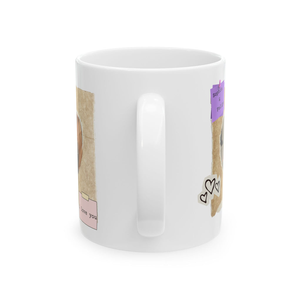 Personalized Photo Mug – Vintage Paper Heart Love Gift with Names
