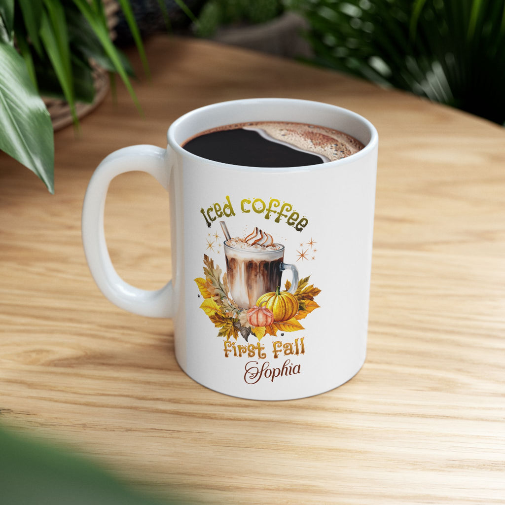 Personalized Fall Iced Coffee Mug, Custom Name Pumpkin Spice Spice Latte Coffee Cup, Cute Autumn Leaves Mug Gift for Her,Custom Name Fall Iced Coffee Mug | Personalized Autumn Gift