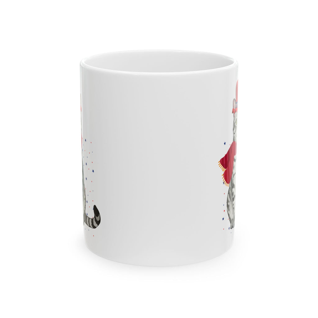 Patriotic Cat Mug – Cute USA Animal Coffee Cup | Red White and Blue Design