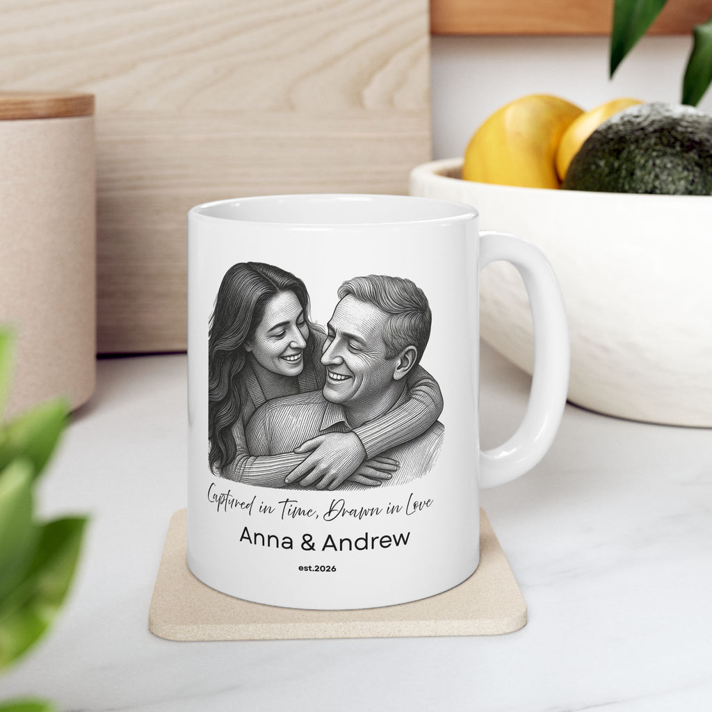 Custom Pencil Sketch Photo Mug, Personalized Portrait Mug from Photo, Couple Gift, Anniversary Gift, Minimalist Line Art Mug, Family & Memorial Keepsake