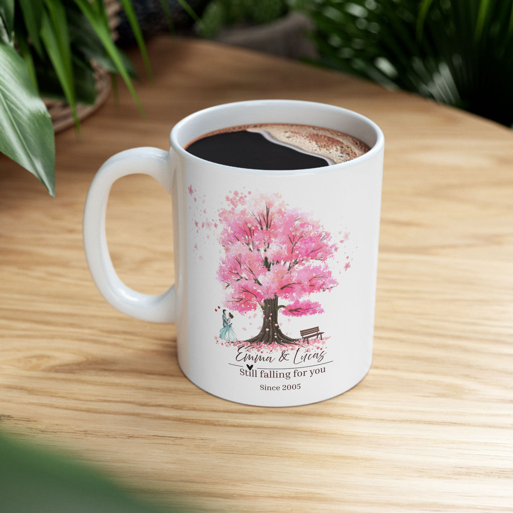 Personalized Couple Mug – Blossom Tree Love Gift with Names and Years Together